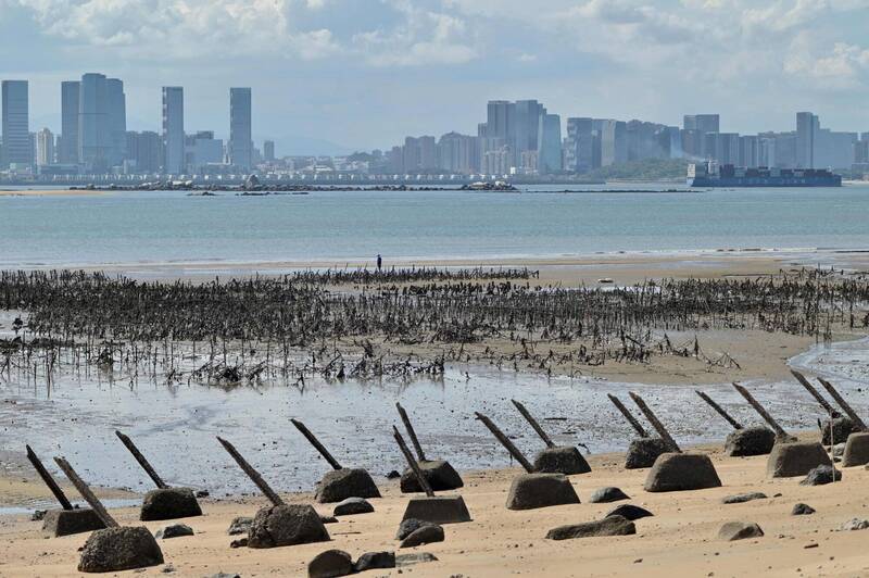 Anti-landing barricades in Kinmen. The island had been the frontline between Taiwan and China during the Chinese civil war.